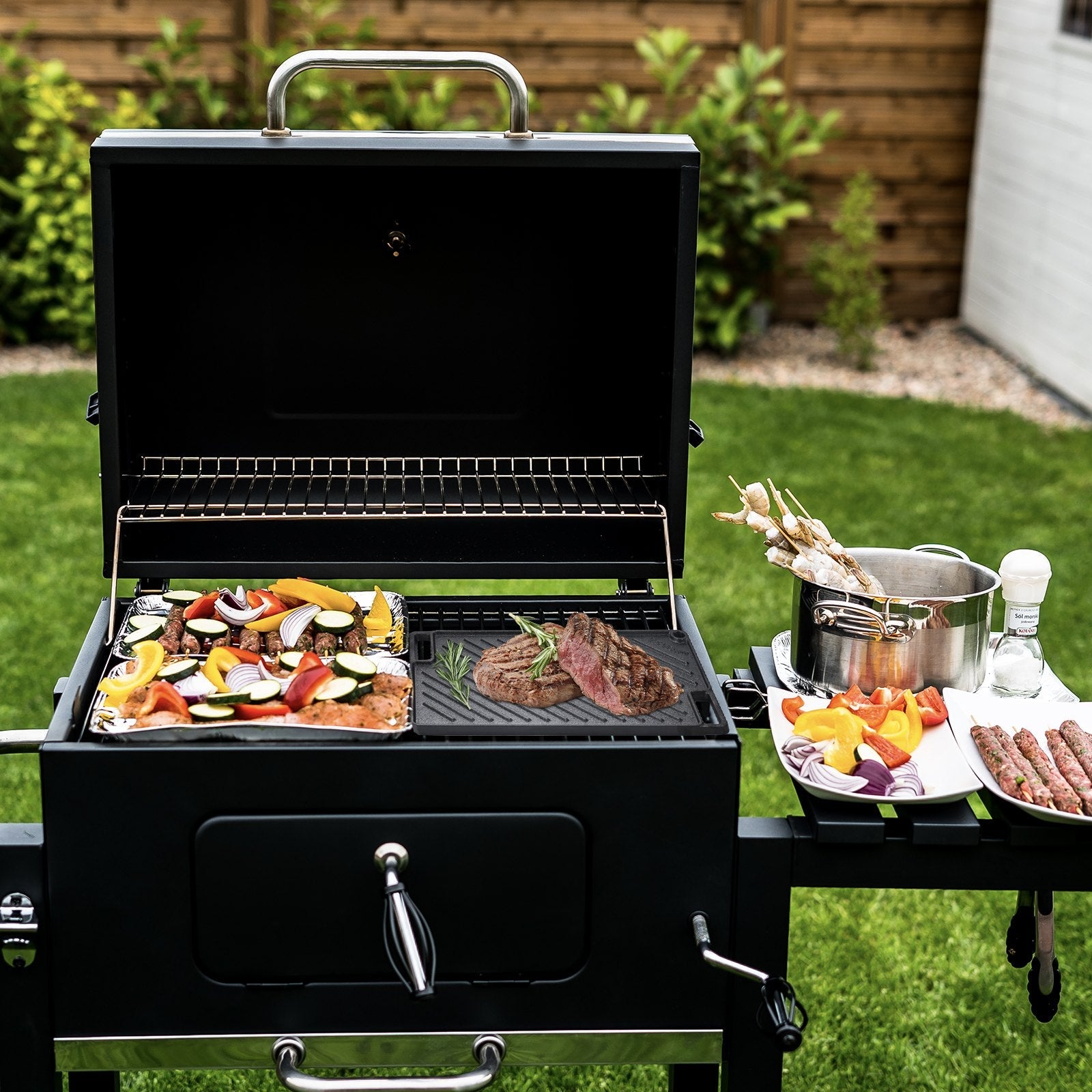 VEVOR Reversible Grill/Griddle, 9.7"x16.7" Pre-Seasoned Cast Iron Griddle, Rectangular Double Burner Griddle Pan, Non-Stick Family Pan Cookware with Handles, Flat Top Plate for BBQ, Gas Grill, Black 