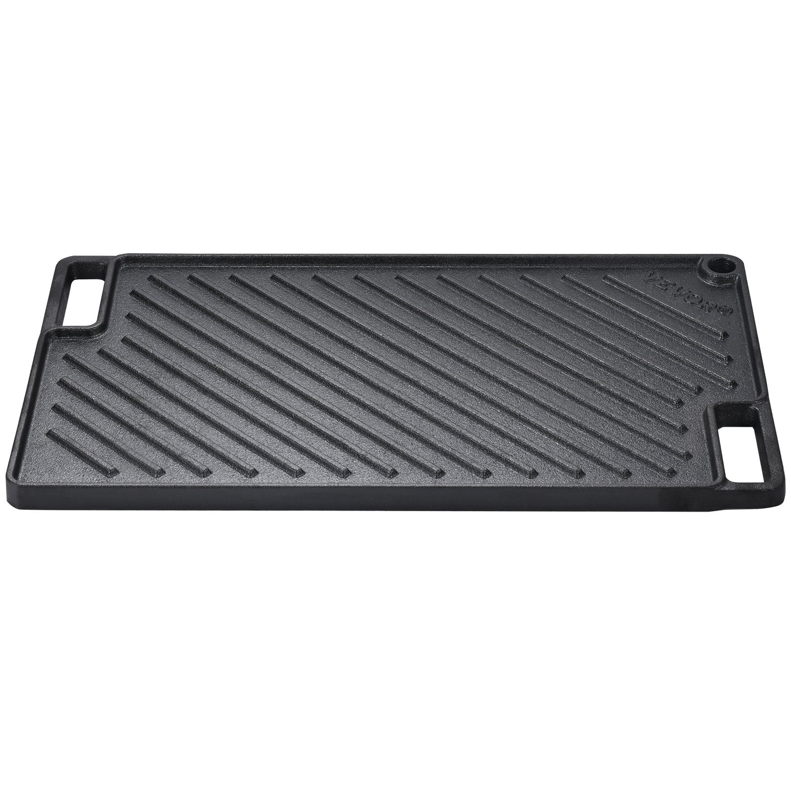 VEVOR Reversible Grill/Griddle, 9.7"x16.7" Pre-Seasoned Cast Iron Griddle, Rectangular Double Burner Griddle Pan, Non-Stick Family Pan Cookware with Handles, Flat Top Plate for BBQ, Gas Grill, Black 