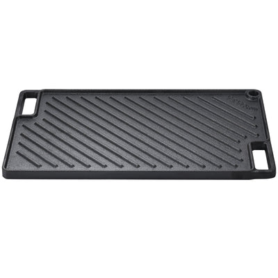 VEVOR Reversible Grill/Griddle, 9.7"x16.7" Pre-Seasoned Cast Iron Griddle, Rectangular Double Burner Griddle Pan, Non-Stick Family Pan Cookware with Handles, Flat Top Plate for BBQ, Gas Grill, Black 