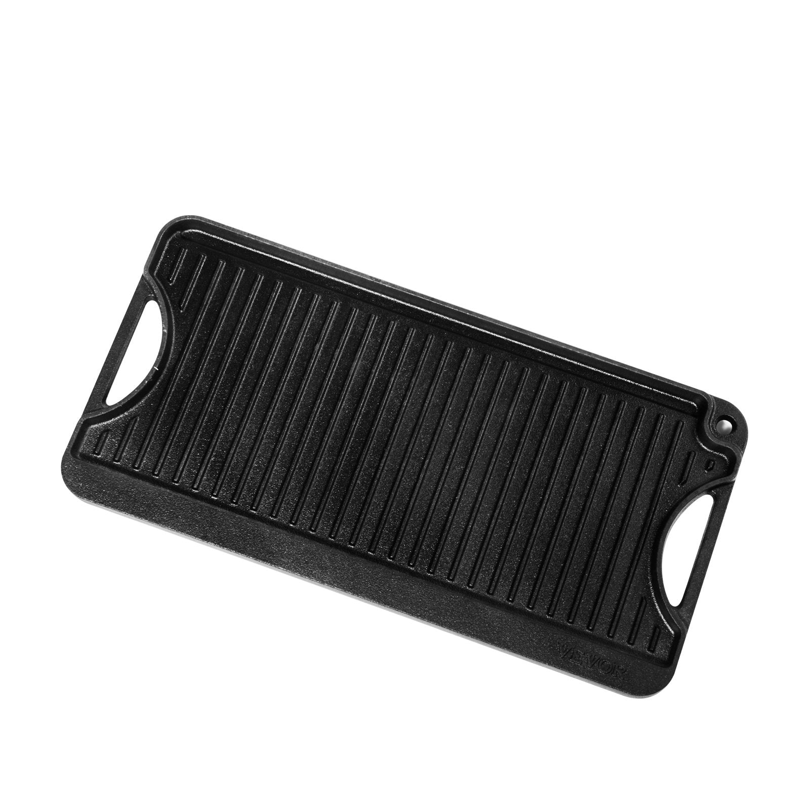 VEVOR 20x10 in Reversible Grill Griddle Pre-Seasoned BBQ Pan Cast Iron Black 