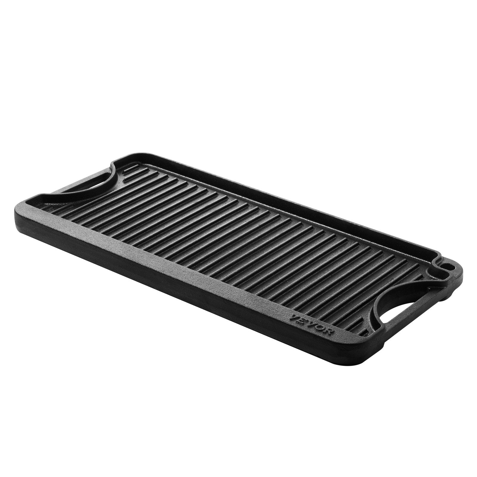 VEVOR 20x10 in Reversible Grill Griddle Pre-Seasoned BBQ Pan Cast Iron Black 