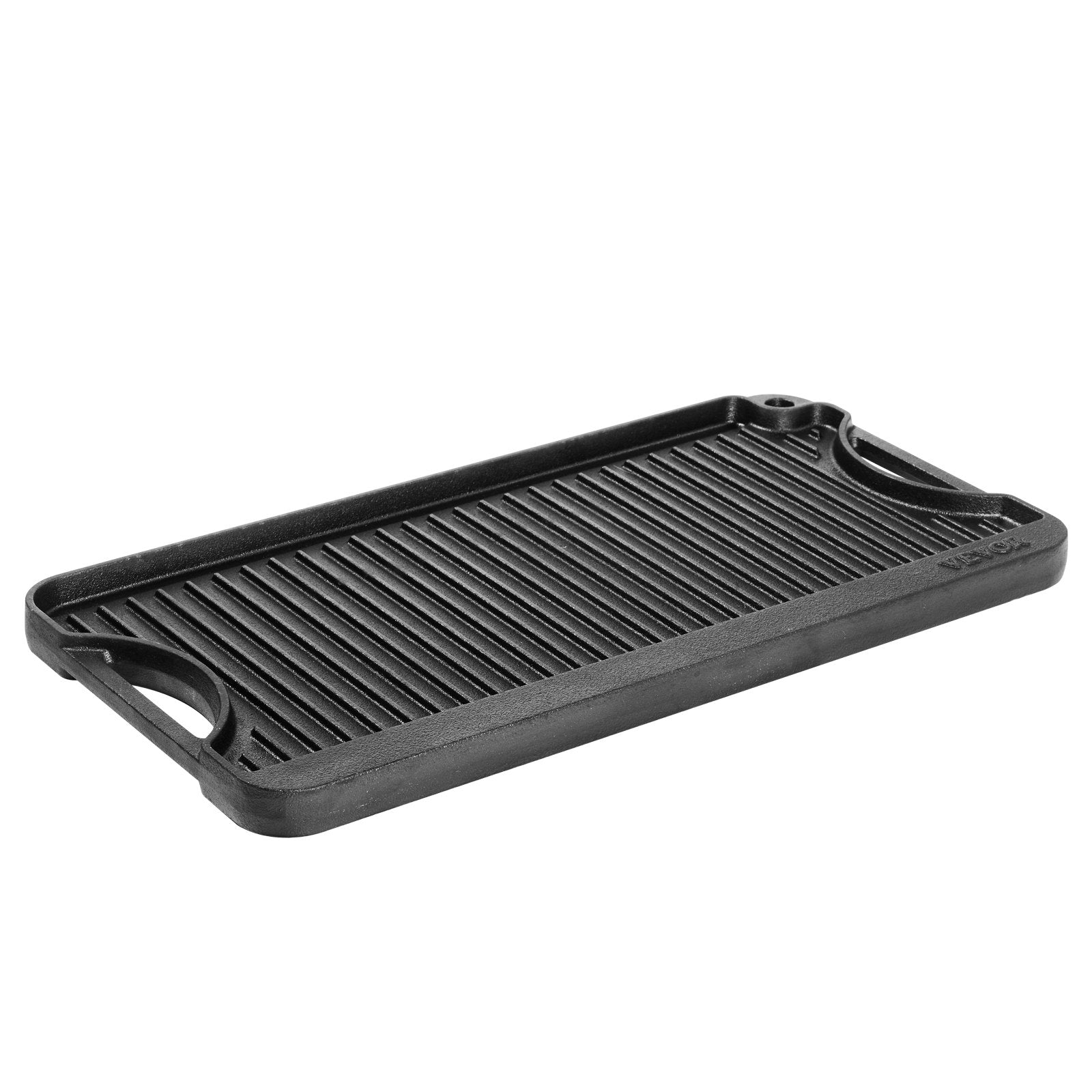 VEVOR 20x10 in Reversible Grill Griddle Pre-Seasoned BBQ Pan Cast Iron Black 