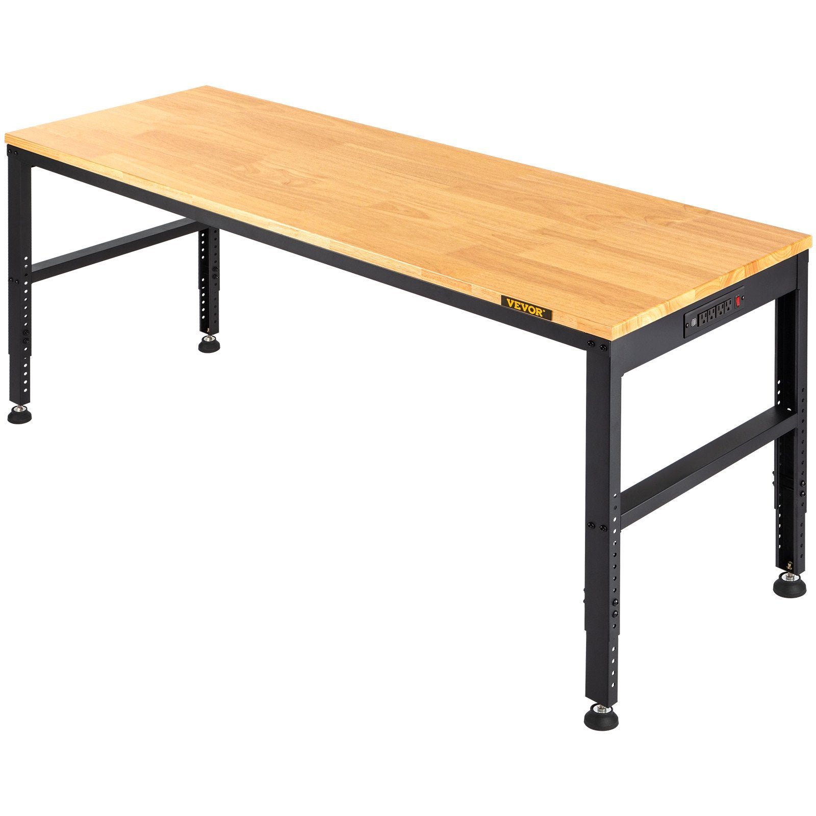 VEVOR Workbench Adjustable Height, 48"L X 20"W X 38.1"H Garage Table w/ 28.3" - 38.1" Heights & 2000 LBS Load Capacity, with Power Outlets & Hardwood Top & Metal Frame & Foot Pads, for Office Home 