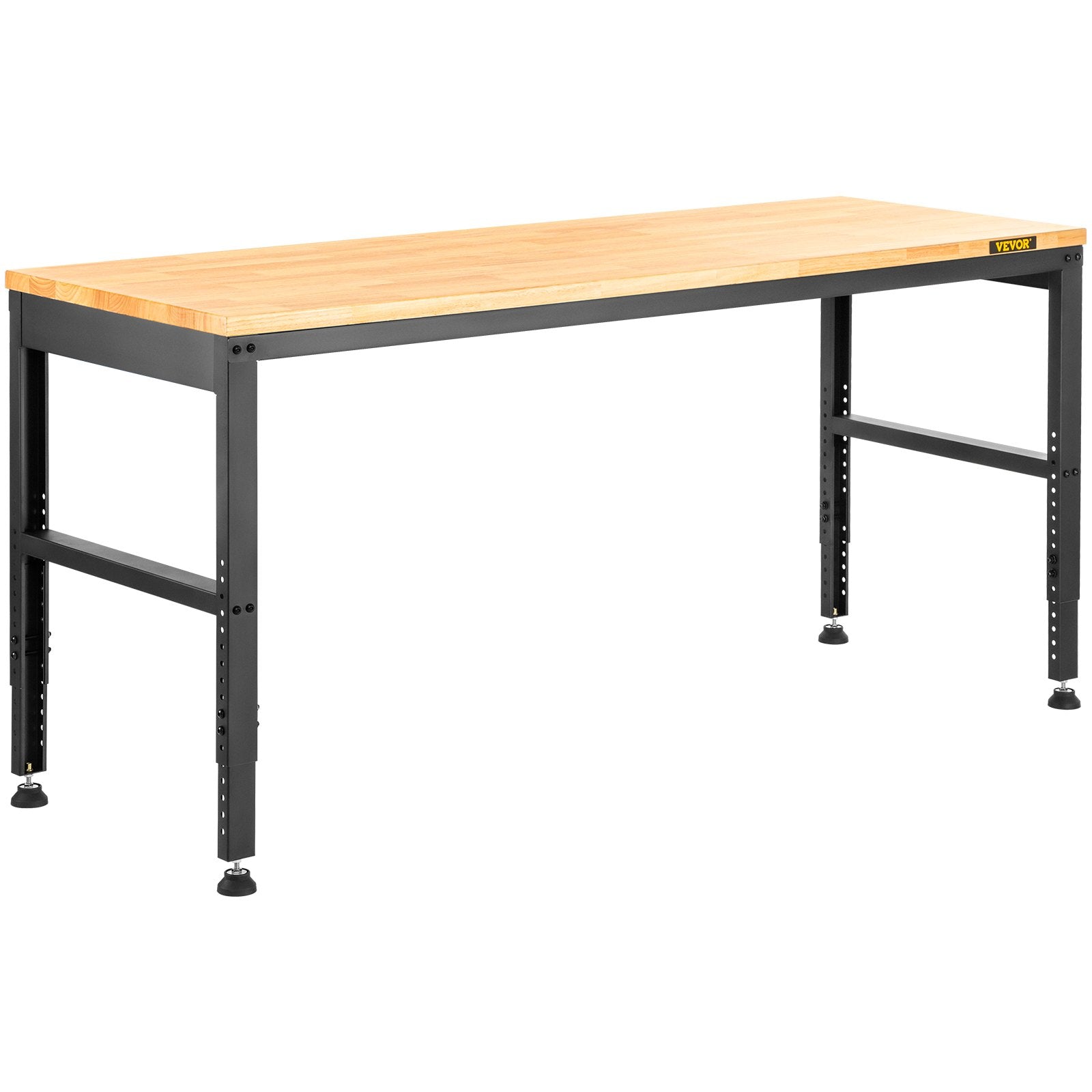 VEVOR Workbench Adjustable Height, 61"L X 20"W X 36"H Garage Table w/ 27.1" - 36" Heights & 2000 LBS Load Capacity, with Power Outlets & Hardwood Top & Metal Frame & Foot Pads, for Office Home 