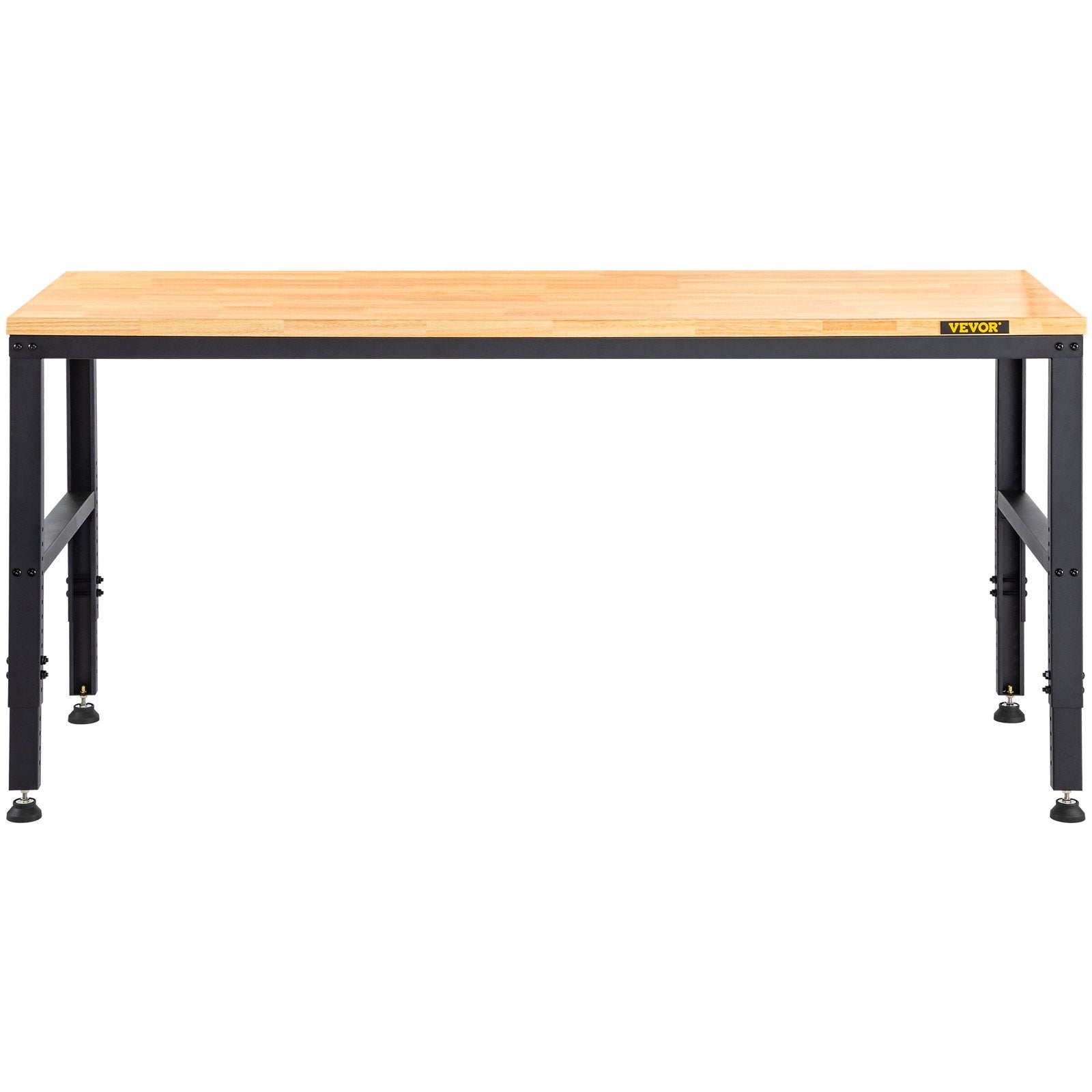 VEVOR Workbench Adjustable Height, 61"L X 20"W X 36"H Garage Table w/ 27.1" - 36" Heights & 2000 LBS Load Capacity, with Power Outlets & Hardwood Top & Metal Frame & Foot Pads, for Office Home 