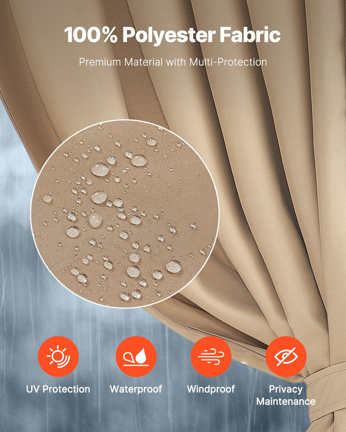 VEVOR Gazebo Privacy Curtain 12' x 10' x 7.3' Waterproof Gazebo Curtains Khaki 