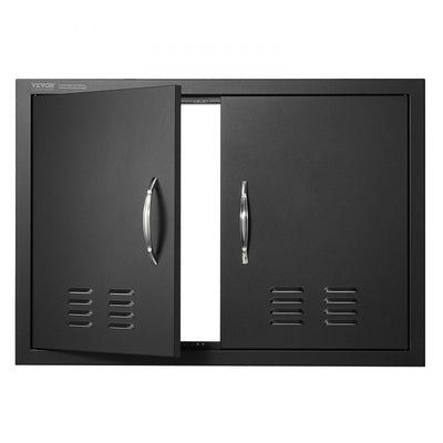 VEVOR BBQ Access Door, 30W x 21H Inch Double Outdoor Kitchen Door, Cold Plate Flush Mount Door, Wall Vertical Door with Handles and Ventss, for BBQ Island, Grilling Station, Outside Cabinet 