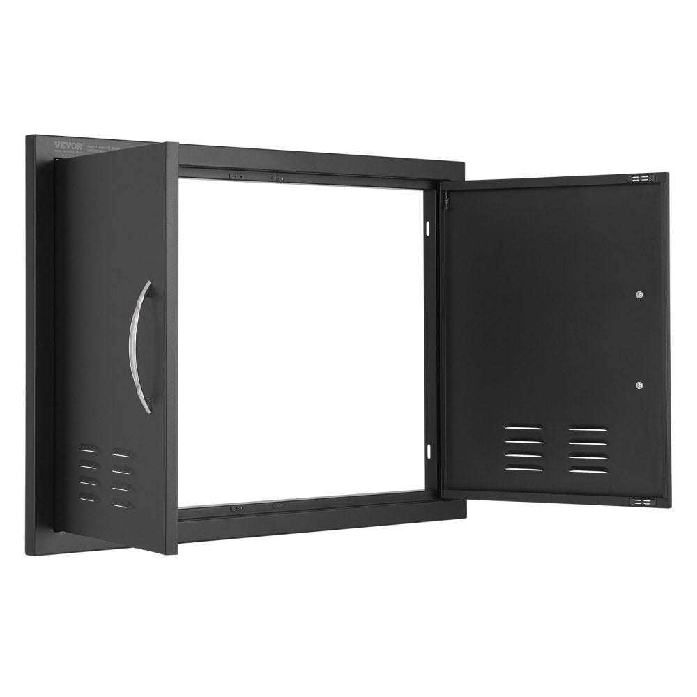 VEVOR BBQ Access Door, 30W x 21H Inch Double Outdoor Kitchen Door, Cold Plate Flush Mount Door, Wall Vertical Door with Handles and Ventss, for BBQ Island, Grilling Station, Outside Cabinet 