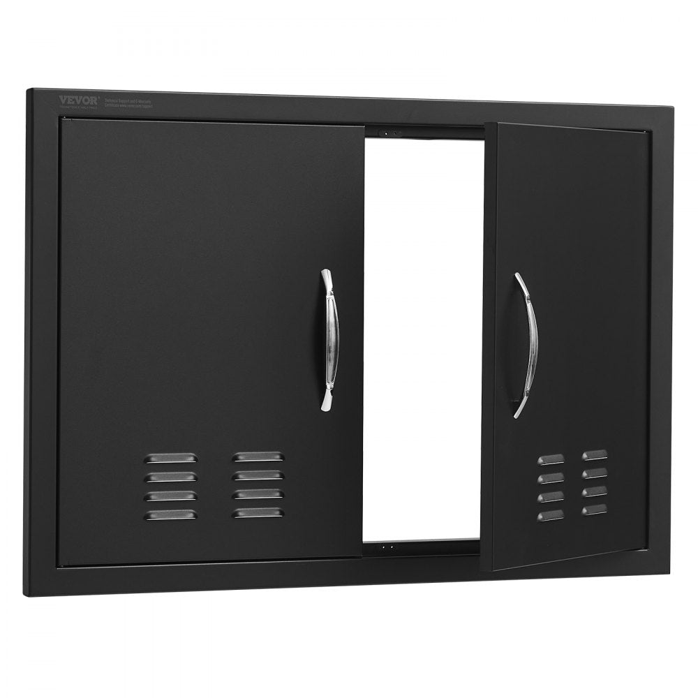 VEVOR BBQ Access Door, 30W x 21H Inch Double Outdoor Kitchen Door, Cold Plate Flush Mount Door, Wall Vertical Door with Handles and Ventss, for BBQ Island, Grilling Station, Outside Cabinet 