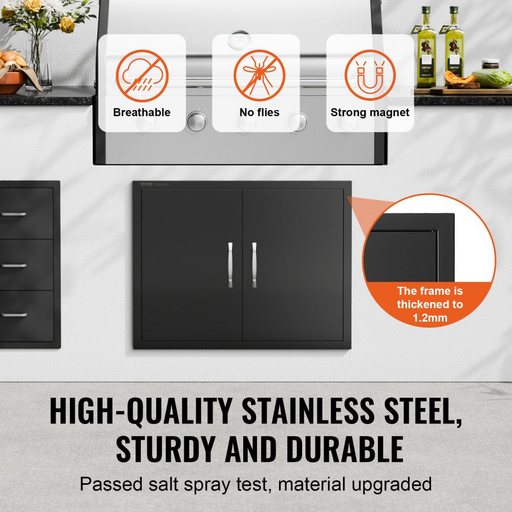 VEVOR BBQ Access Door, 31W x 24H Inch Double Outdoor Kitchen Door, Cold Plate Flush Mount Door, Wall Vertical Door with Handles, for BBQ Island, Grilling Station, Outside Cabinet 