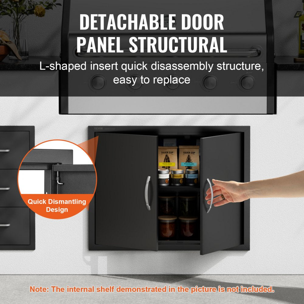 VEVOR BBQ Access Door, 31W x 24H Inch Double Outdoor Kitchen Door, Cold Plate Flush Mount Door, Wall Vertical Door with Handles, for BBQ Island, Grilling Station, Outside Cabinet 