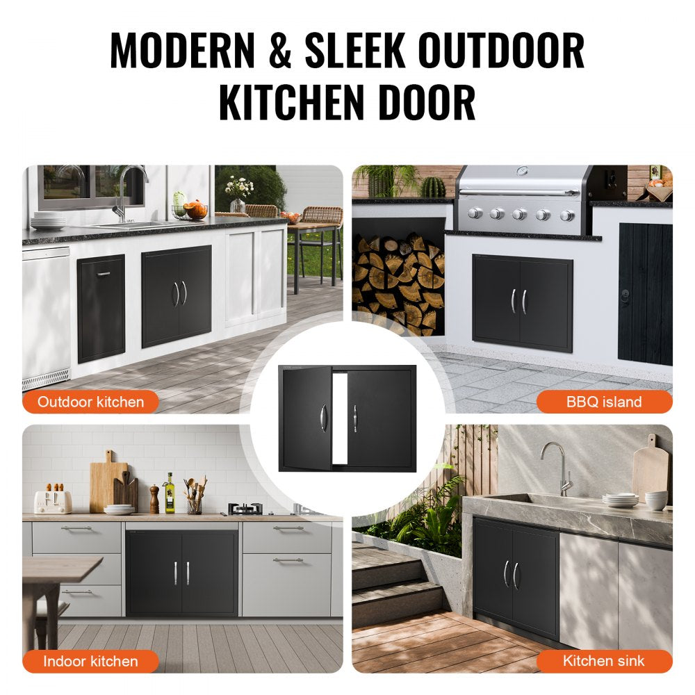 VEVOR BBQ Access Door, 31W x 24H Inch Double Outdoor Kitchen Door, Cold Plate Flush Mount Door, Wall Vertical Door with Handles, for BBQ Island, Grilling Station, Outside Cabinet 