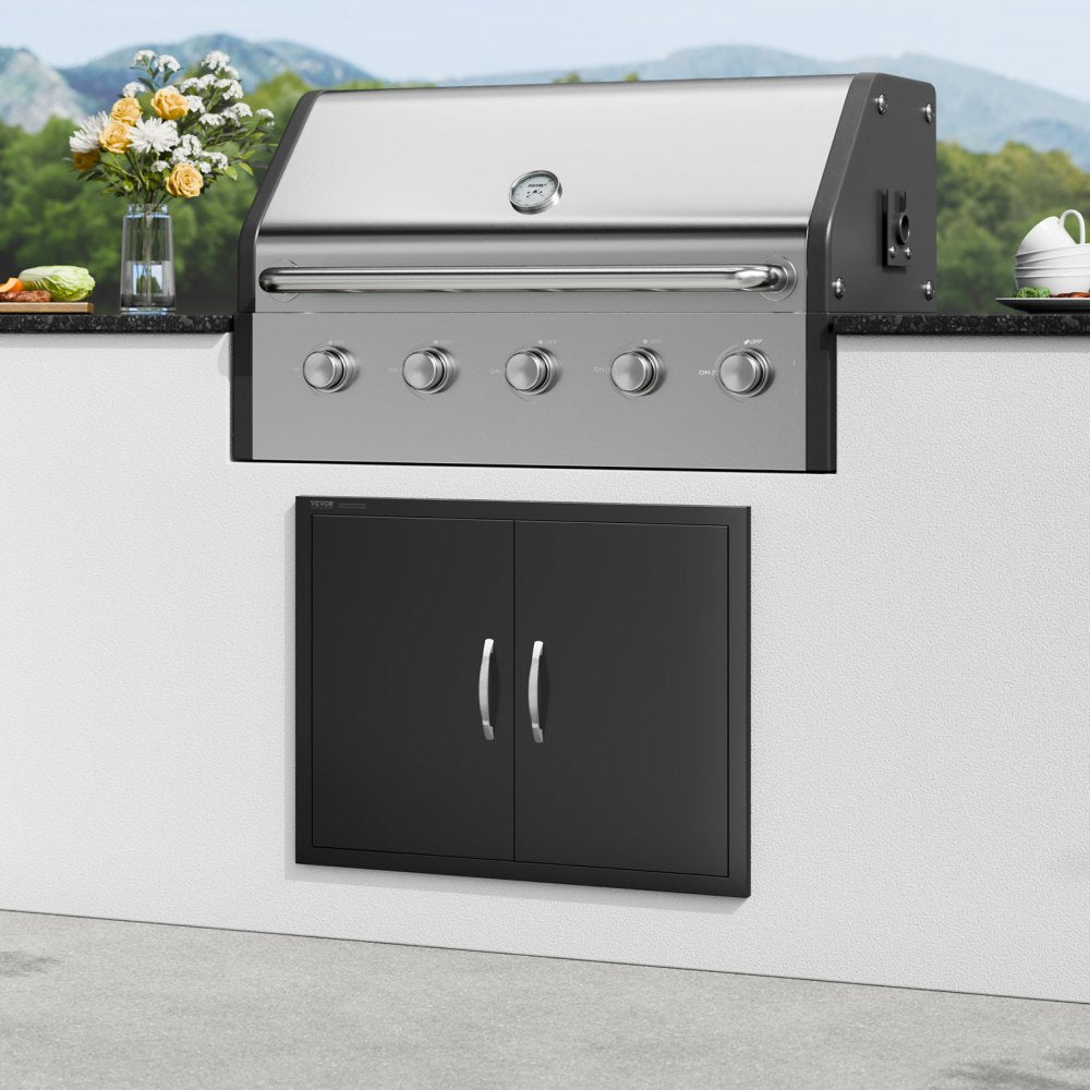 VEVOR BBQ Access Door, 31W x 24H Inch Double Outdoor Kitchen Door, Cold Plate Flush Mount Door, Wall Vertical Door with Handles, for BBQ Island, Grilling Station, Outside Cabinet 