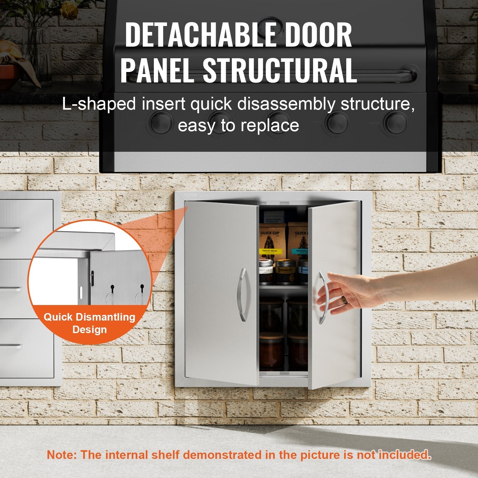 VEVOR BBQ Access Door, 24W x 24H Inch Double Outdoor Kitchen Door, Stainless Steel Flush Mount Door, Double Wall Vertical Door with Handles and Hooks, for BBQ Island, Grilling Station, Outside Cabinet 
