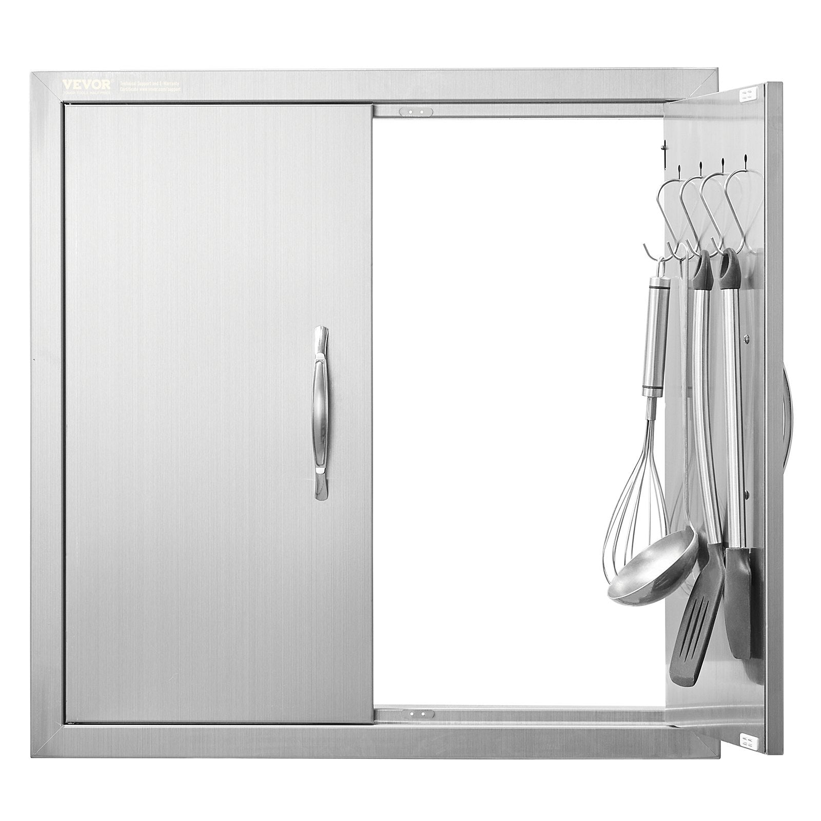 VEVOR BBQ Access Door, 24W x 24H Inch Double Outdoor Kitchen Door, Stainless Steel Flush Mount Door, Double Wall Vertical Door with Handles and Hooks, for BBQ Island, Grilling Station, Outside Cabinet 