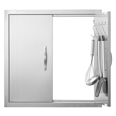 VEVOR BBQ Access Door, 24W x 24H Inch Double Outdoor Kitchen Door, Stainless Steel Flush Mount Door, Double Wall Vertical Door with Handles and Hooks, for BBQ Island, Grilling Station, Outside Cabinet 