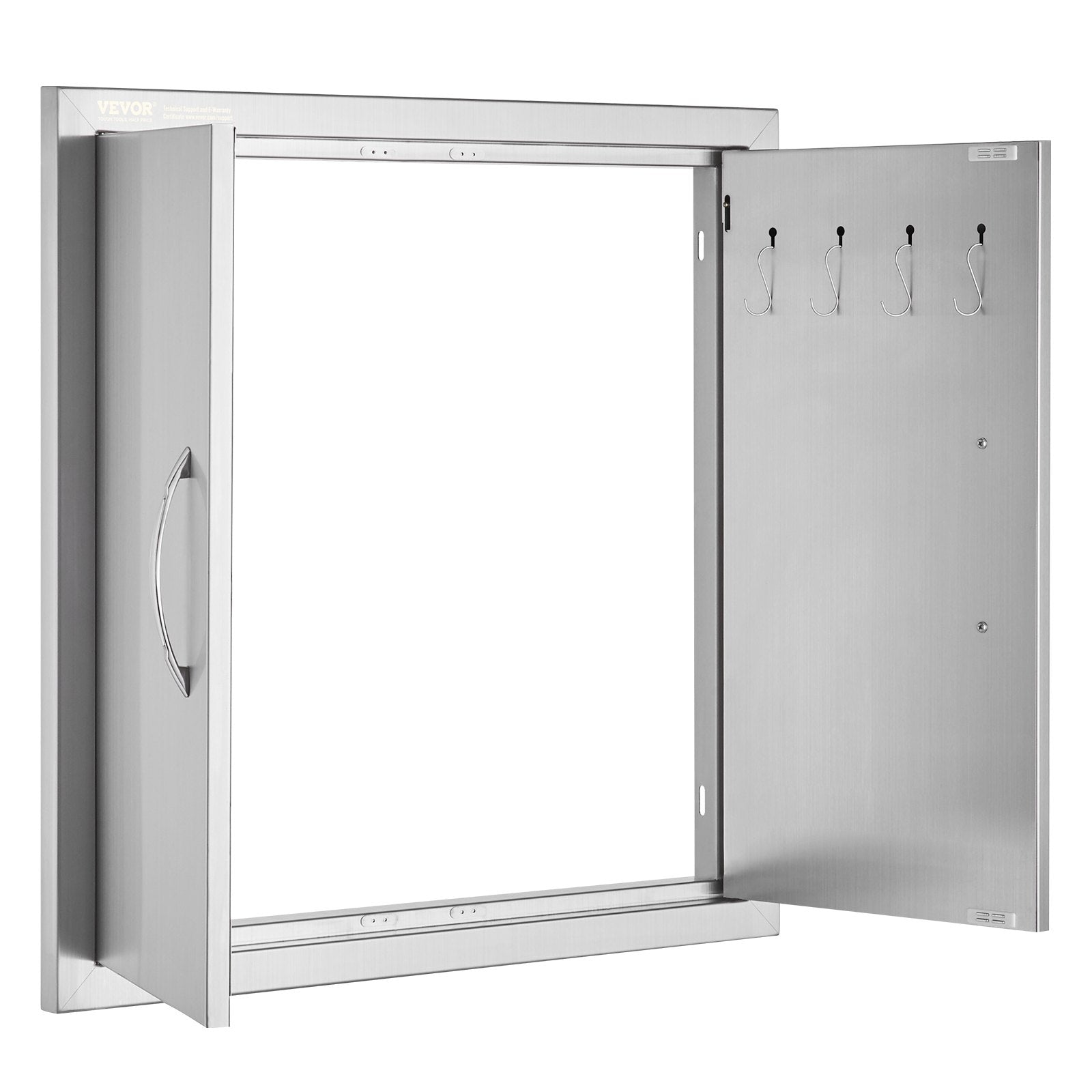 VEVOR BBQ Access Door, 24W x 24H Inch Double Outdoor Kitchen Door, Stainless Steel Flush Mount Door, Double Wall Vertical Door with Handles and Hooks, for BBQ Island, Grilling Station, Outside Cabinet 