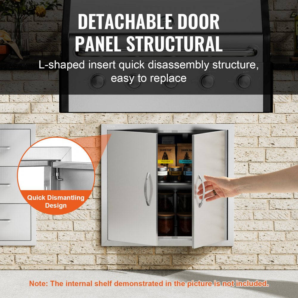 VEVOR BBQ Access Door, 26W x 24H Inch Double Outdoor Kitchen Door, Stainless Steel Flush Mount Door, Wall Vertical Door with Handles, for BBQ Island, Grilling Station, Outside Cabinet 
