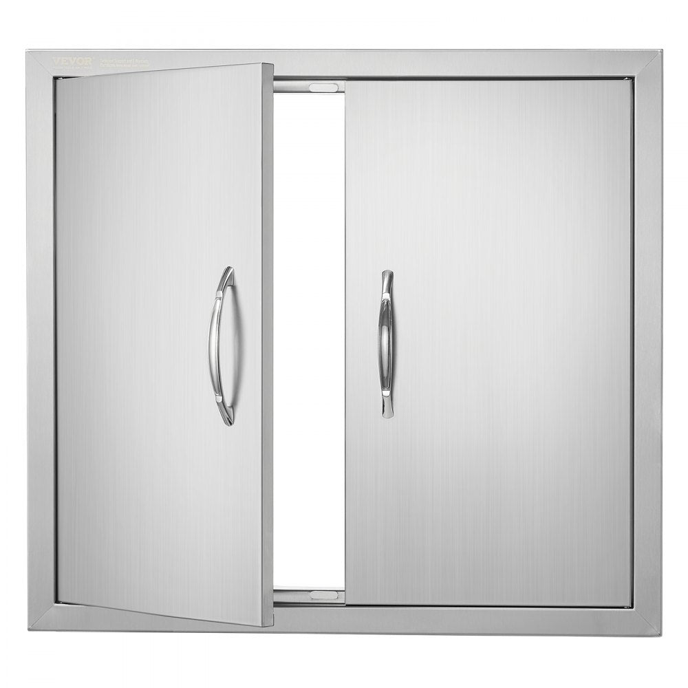 VEVOR BBQ Access Door, 26W x 24H Inch Double Outdoor Kitchen Door, Stainless Steel Flush Mount Door, Wall Vertical Door with Handles, for BBQ Island, Grilling Station, Outside Cabinet 
