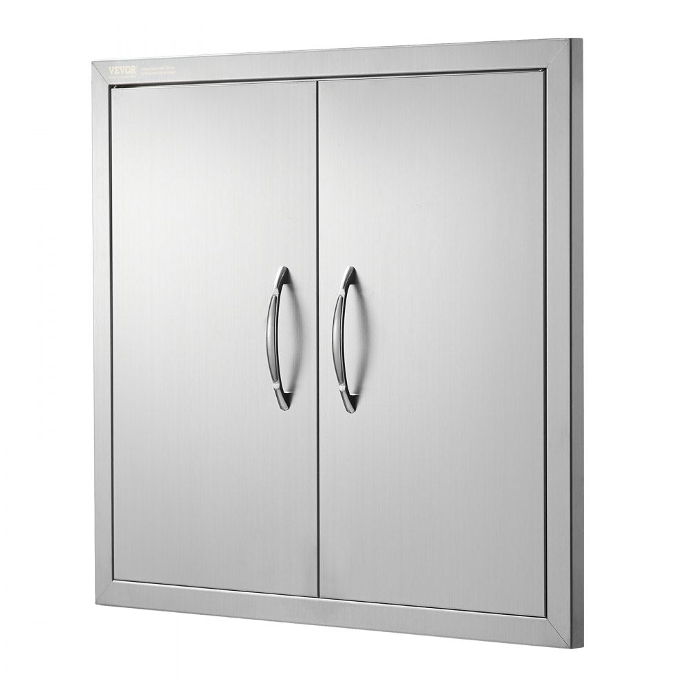 VEVOR BBQ Access Door, 26W x 24H Inch Double Outdoor Kitchen Door, Stainless Steel Flush Mount Door, Wall Vertical Door with Handles, for BBQ Island, Grilling Station, Outside Cabinet 