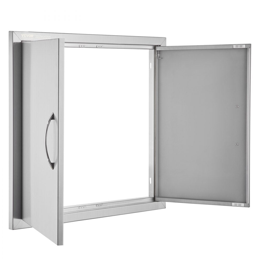 VEVOR BBQ Access Door, 26W x 24H Inch Double Outdoor Kitchen Door, Stainless Steel Flush Mount Door, Wall Vertical Door with Handles, for BBQ Island, Grilling Station, Outside Cabinet 