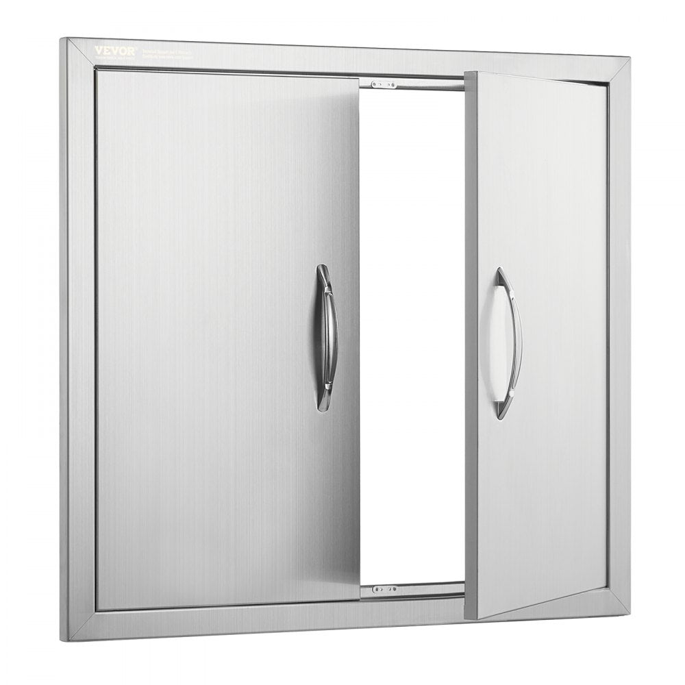 VEVOR BBQ Access Door, 26W x 24H Inch Double Outdoor Kitchen Door, Stainless Steel Flush Mount Door, Wall Vertical Door with Handles, for BBQ Island, Grilling Station, Outside Cabinet 