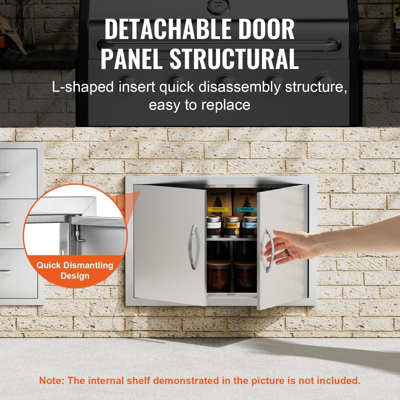 VEVOR BBQ Access Door, 28W x 19H Inch Double Outdoor Kitchen Door, Stainless Steel Flush Mount Door, Wall Vertical Door with Handles, for BBQ Island, Grilling Station, Outside Cabinet 