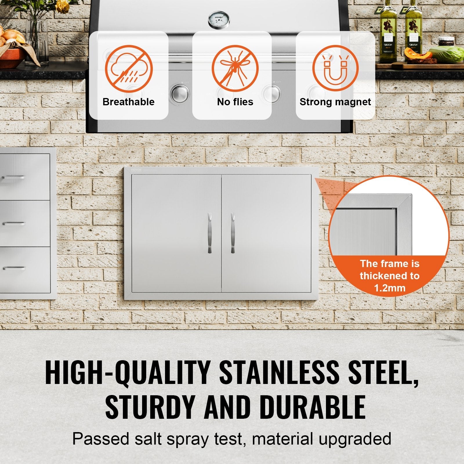 VEVOR BBQ Access Door, 30W x 21H Inch Double Outdoor Kitchen Door, Stainless Steel Flush Mount Door, Wall Vertical Door with Handles, for BBQ Island, Grilling Station, Outside Cabinet 