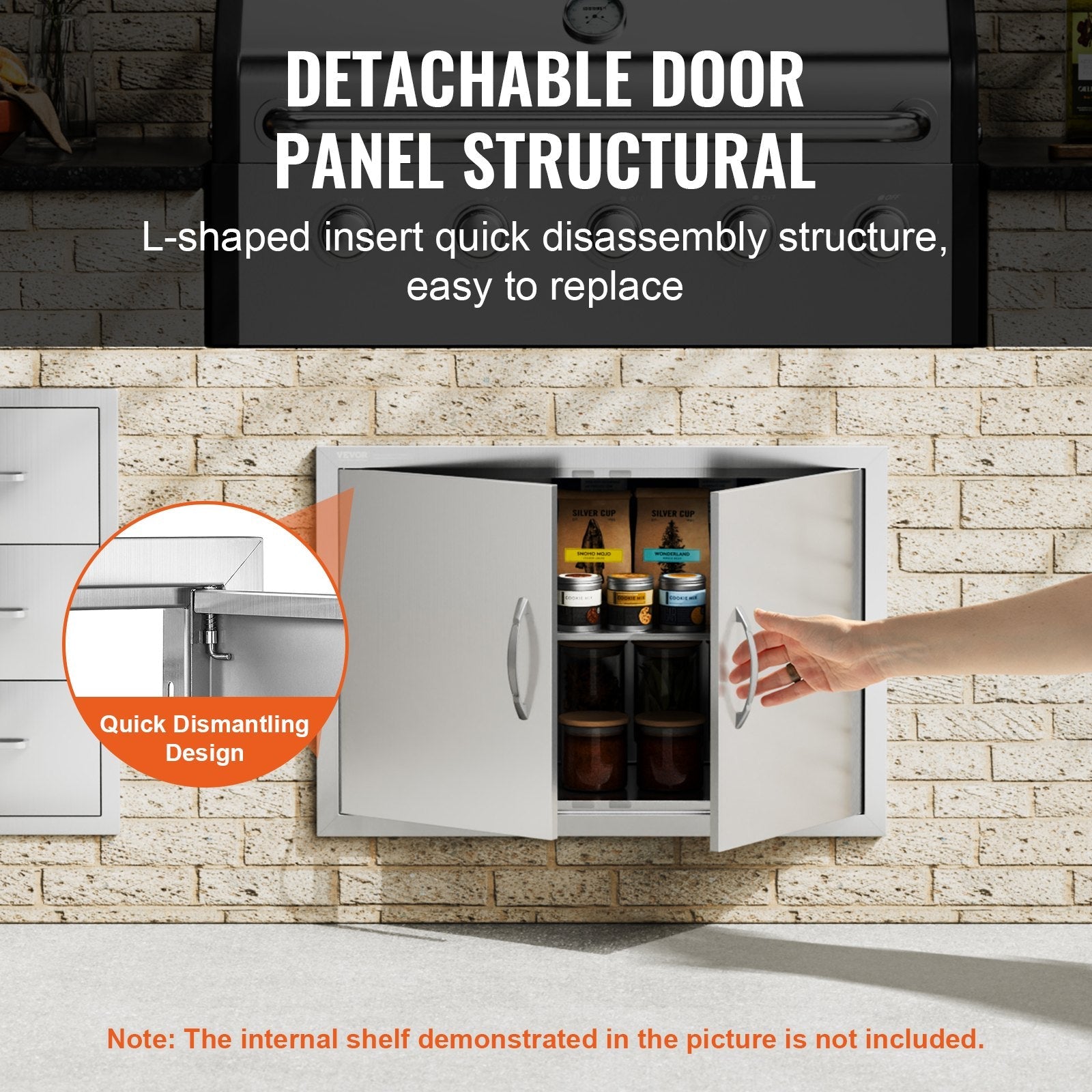 VEVOR BBQ Access Door, 30W x 21H Inch Double Outdoor Kitchen Door, Stainless Steel Flush Mount Door, Wall Vertical Door with Handles, for BBQ Island, Grilling Station, Outside Cabinet 