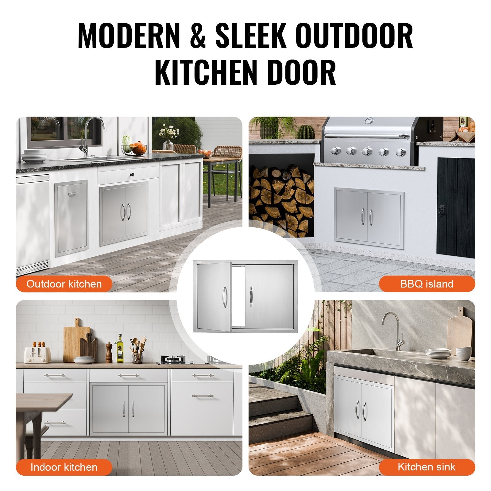 VEVOR BBQ Access Door, 30W x 21H Inch Double Outdoor Kitchen Door, Stainless Steel Flush Mount Door, Wall Vertical Door with Handles, for BBQ Island, Grilling Station, Outside Cabinet 
