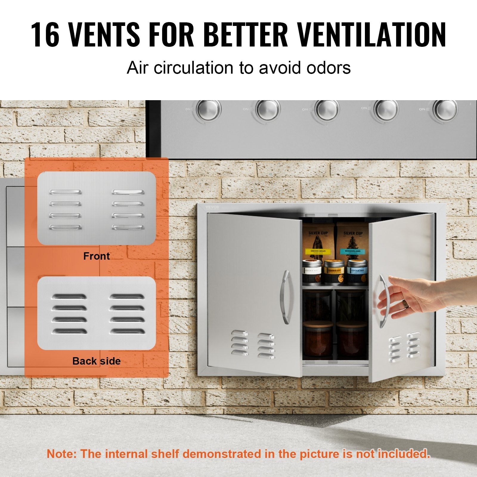 VEVOR BBQ Access Door, 30W x 21H Inch Double Outdoor Kitchen Door, Stainless Steel Flush Mount Door, Wall Vertical Door with Handles and Vents, for BBQ Island, Grilling Station, Outside Cabinet 