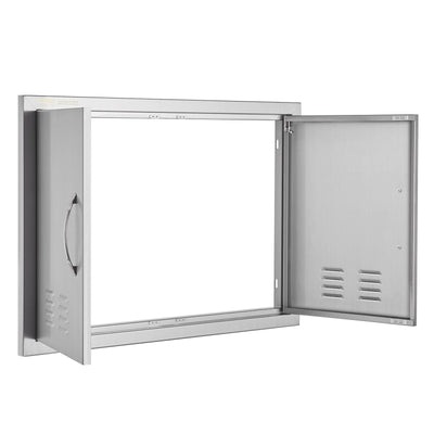 VEVOR BBQ Access Door, 30W x 21H Inch Double Outdoor Kitchen Door, Stainless Steel Flush Mount Door, Wall Vertical Door with Handles and Vents, for BBQ Island, Grilling Station, Outside Cabinet 