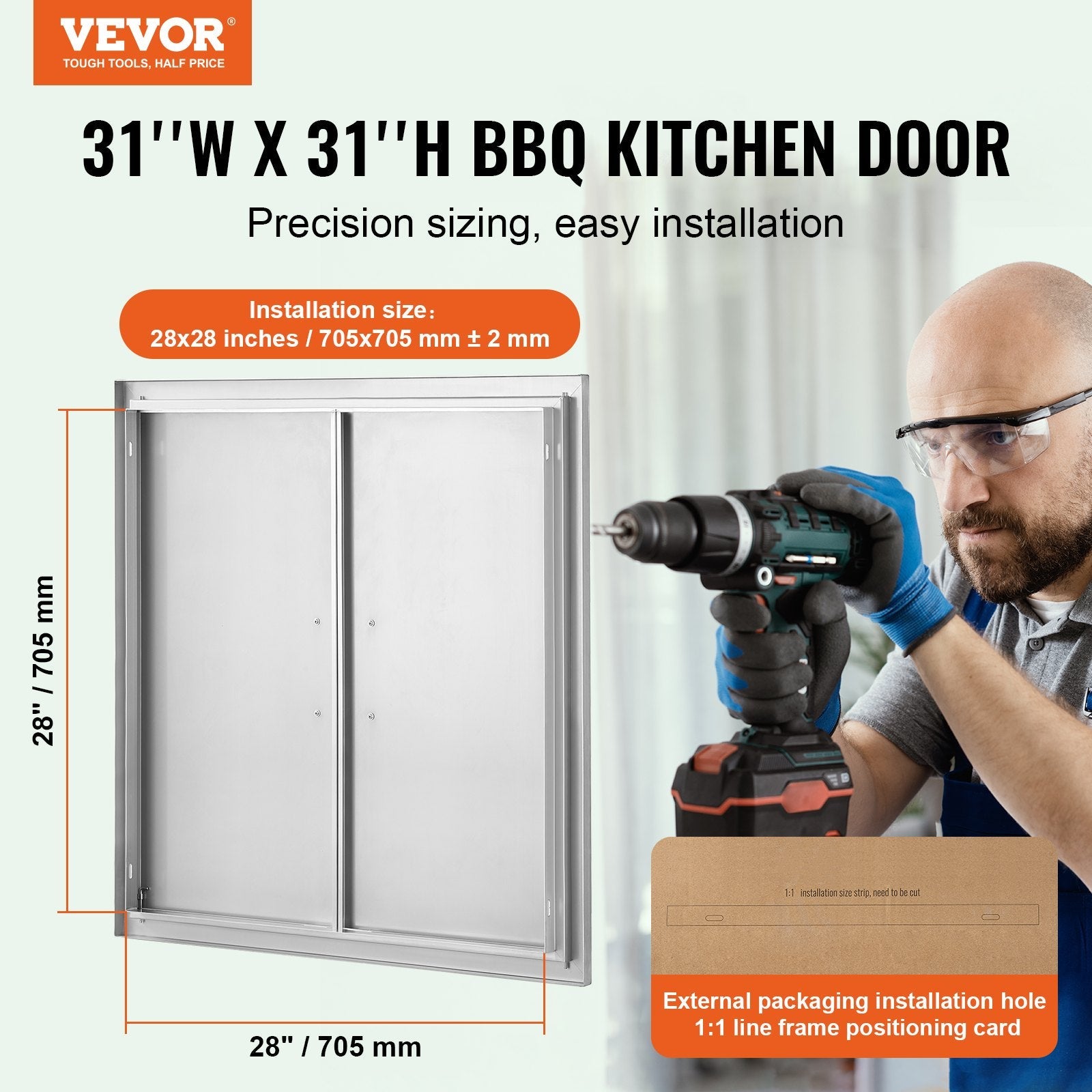 VEVOR BBQ Access Door, 31W x 31H Inch Double Outdoor Kitchen Door, Stainless Steel Flush Mount Door, Wall Vertical Door with Handles, for BBQ Island, Grilling Station, Outside Cabinet 