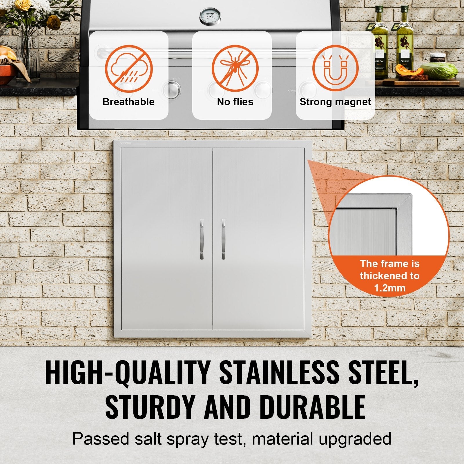 VEVOR BBQ Access Door, 31W x 31H Inch Double Outdoor Kitchen Door, Stainless Steel Flush Mount Door, Wall Vertical Door with Handles, for BBQ Island, Grilling Station, Outside Cabinet 