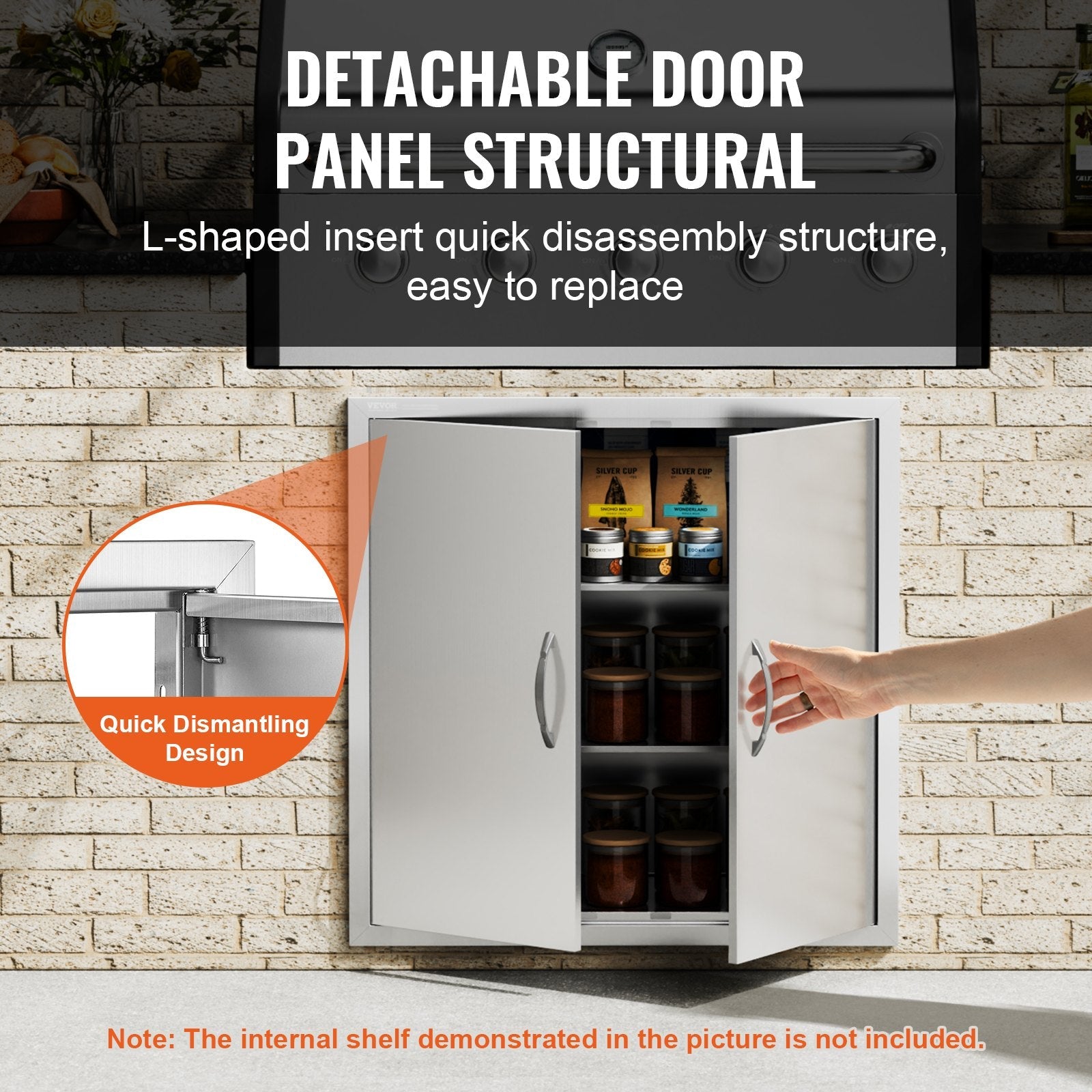 VEVOR BBQ Access Door, 31W x 31H Inch Double Outdoor Kitchen Door, Stainless Steel Flush Mount Door, Wall Vertical Door with Handles, for BBQ Island, Grilling Station, Outside Cabinet 