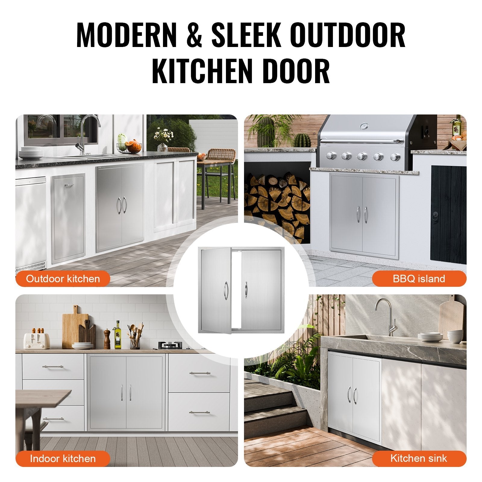 VEVOR BBQ Access Door, 31W x 31H Inch Double Outdoor Kitchen Door, Stainless Steel Flush Mount Door, Wall Vertical Door with Handles, for BBQ Island, Grilling Station, Outside Cabinet 