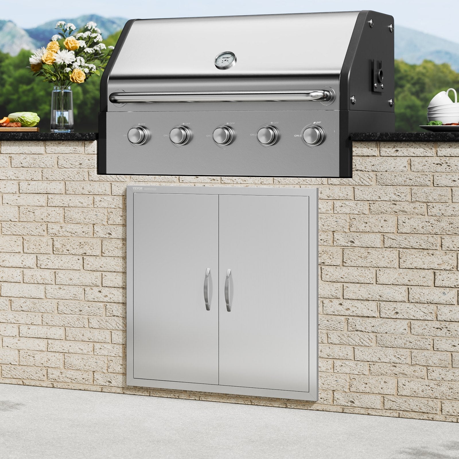 VEVOR BBQ Access Door, 31W x 31H Inch Double Outdoor Kitchen Door, Stainless Steel Flush Mount Door, Wall Vertical Door with Handles, for BBQ Island, Grilling Station, Outside Cabinet 