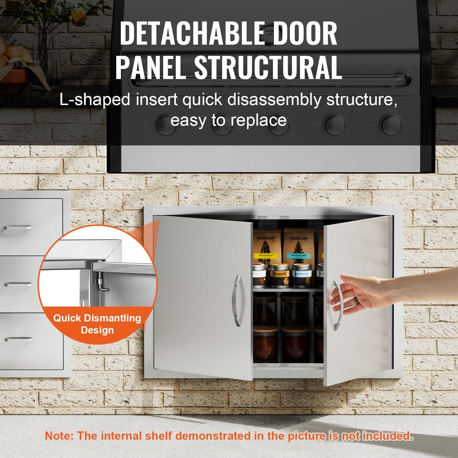 VEVOR BBQ Access Door, 33W x 22H Inch Double Outdoor Kitchen Door, Stainless Steel Flush Mount Door, Wall Vertical Door with Handles, for BBQ Island, Grilling Station, Outside Cabinet 