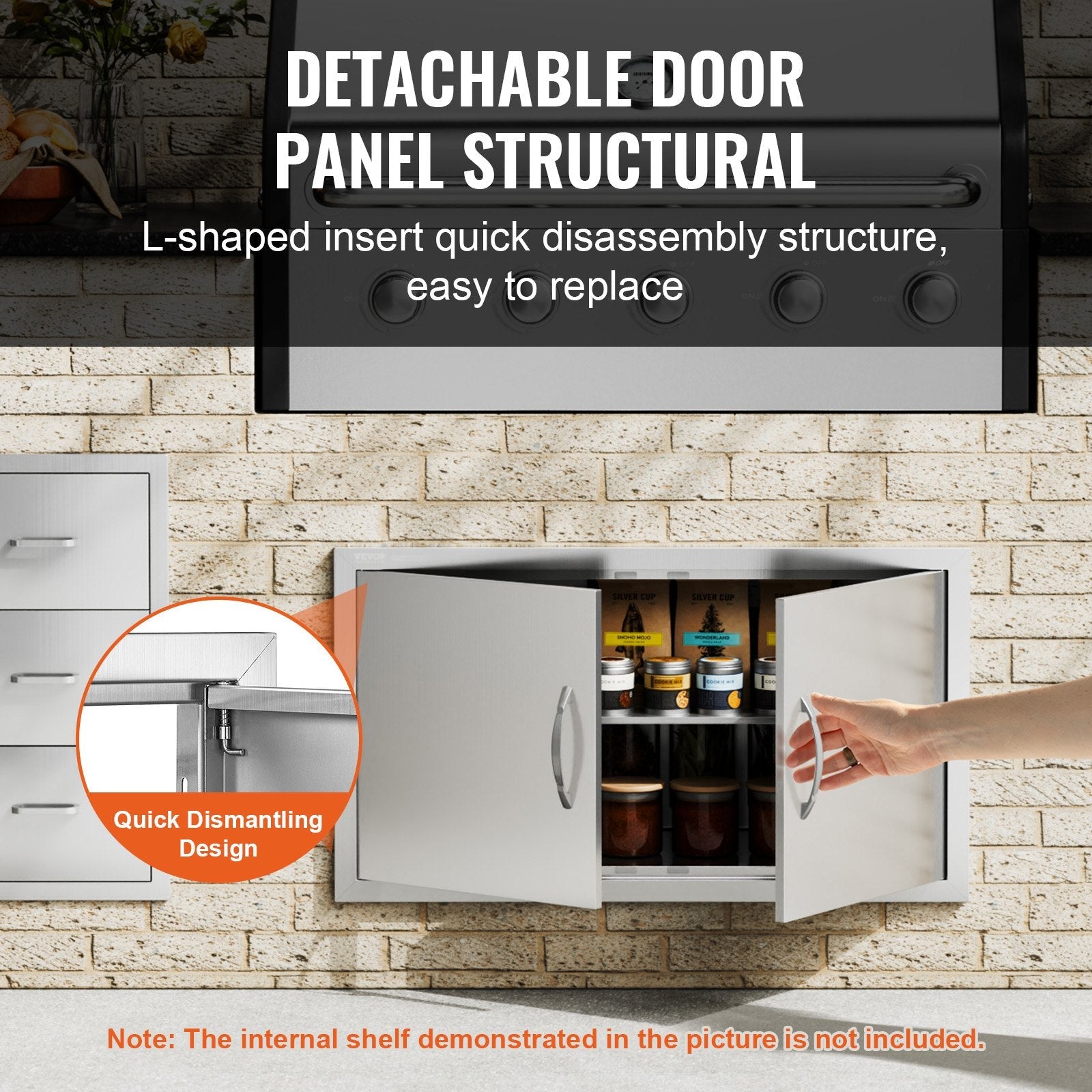 VEVOR BBQ Access Door, 34W x 19H Inch Double Outdoor Kitchen Door, Stainless Steel Flush Mount Door, Wall Vertical Door with Handles, for BBQ Island, Grilling Station, Outside Cabinet 