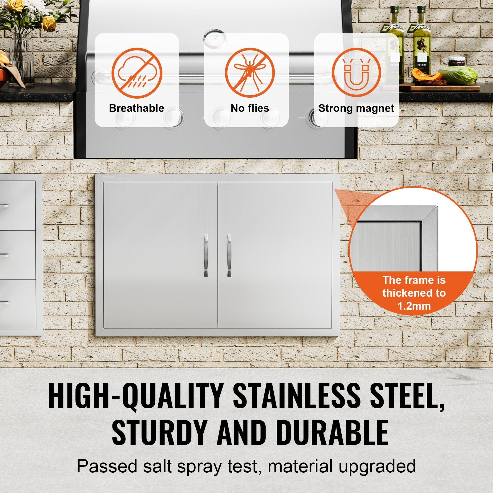 VEVOR BBQ Access Door, 35W x 24H Inch Double Outdoor Kitchen Door, Stainless Steel Flush Mount Door, Wall Vertical Door with Handles, for BBQ Island, Grilling Station, Outside Cabinet 