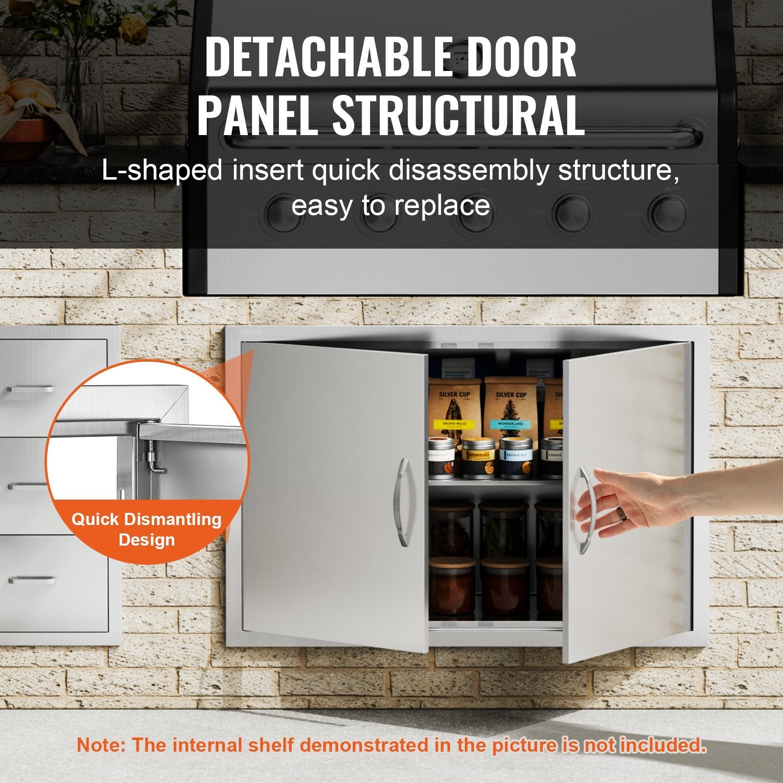 VEVOR BBQ Access Door, 35W x 24H Inch Double Outdoor Kitchen Door, Stainless Steel Flush Mount Door, Wall Vertical Door with Handles, for BBQ Island, Grilling Station, Outside Cabinet 