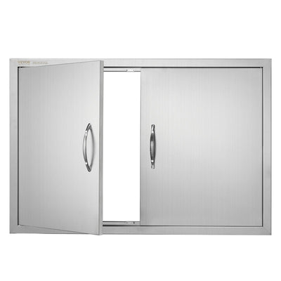 VEVOR BBQ Access Door, 35W x 24H Inch Double Outdoor Kitchen Door, Stainless Steel Flush Mount Door, Wall Vertical Door with Handles, for BBQ Island, Grilling Station, Outside Cabinet 