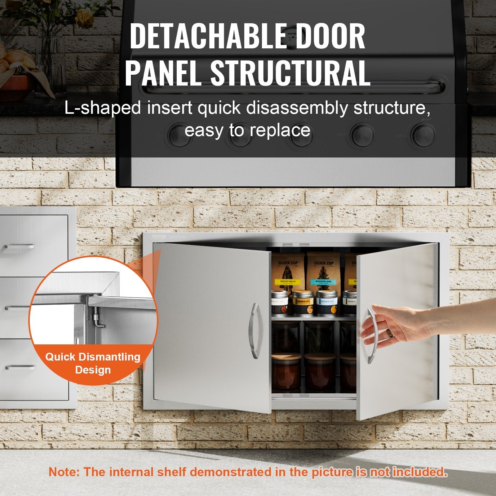 VEVOR BBQ Access Door, 36W x 21H Inch Double Outdoor Kitchen Door, Stainless Steel Flush Mount Door, Wall Vertical Door with Handles, for BBQ Island, Grilling Station, Outside Cabinet 
