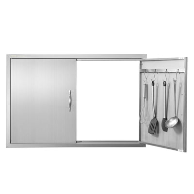 VEVOR BBQ Access Door, 39W x 26H Inch Double Outdoor Kitchen Door, Stainless Steel Flush Mount Door, Wall Vertical Door with Handles and Hooks, for BBQ Island, Grilling Station, Outside Cabinet 