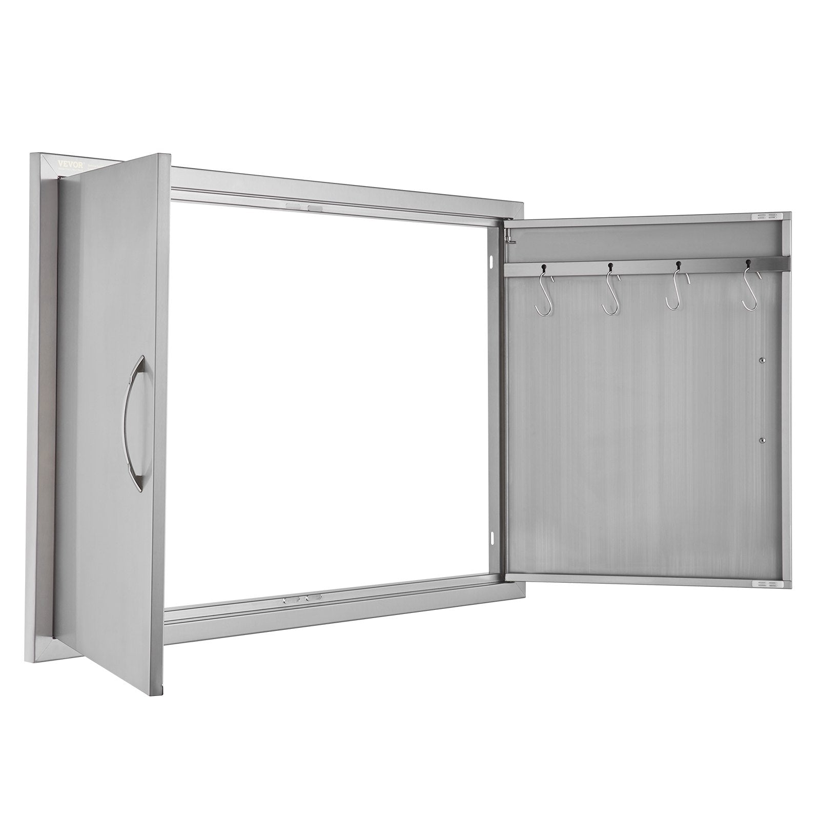 VEVOR BBQ Access Door, 39W x 26H Inch Double Outdoor Kitchen Door, Stainless Steel Flush Mount Door, Wall Vertical Door with Handles and Hooks, for BBQ Island, Grilling Station, Outside Cabinet 