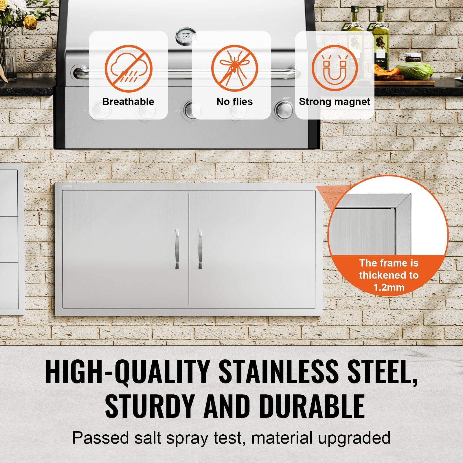 VEVOR BBQ Access Door, 42W x 21H Inch Double Outdoor Kitchen Door, Stainless Steel Flush Mount Door, Wall Vertical Door with Handles, for BBQ Island, Grilling Station, Outside Cabinet 