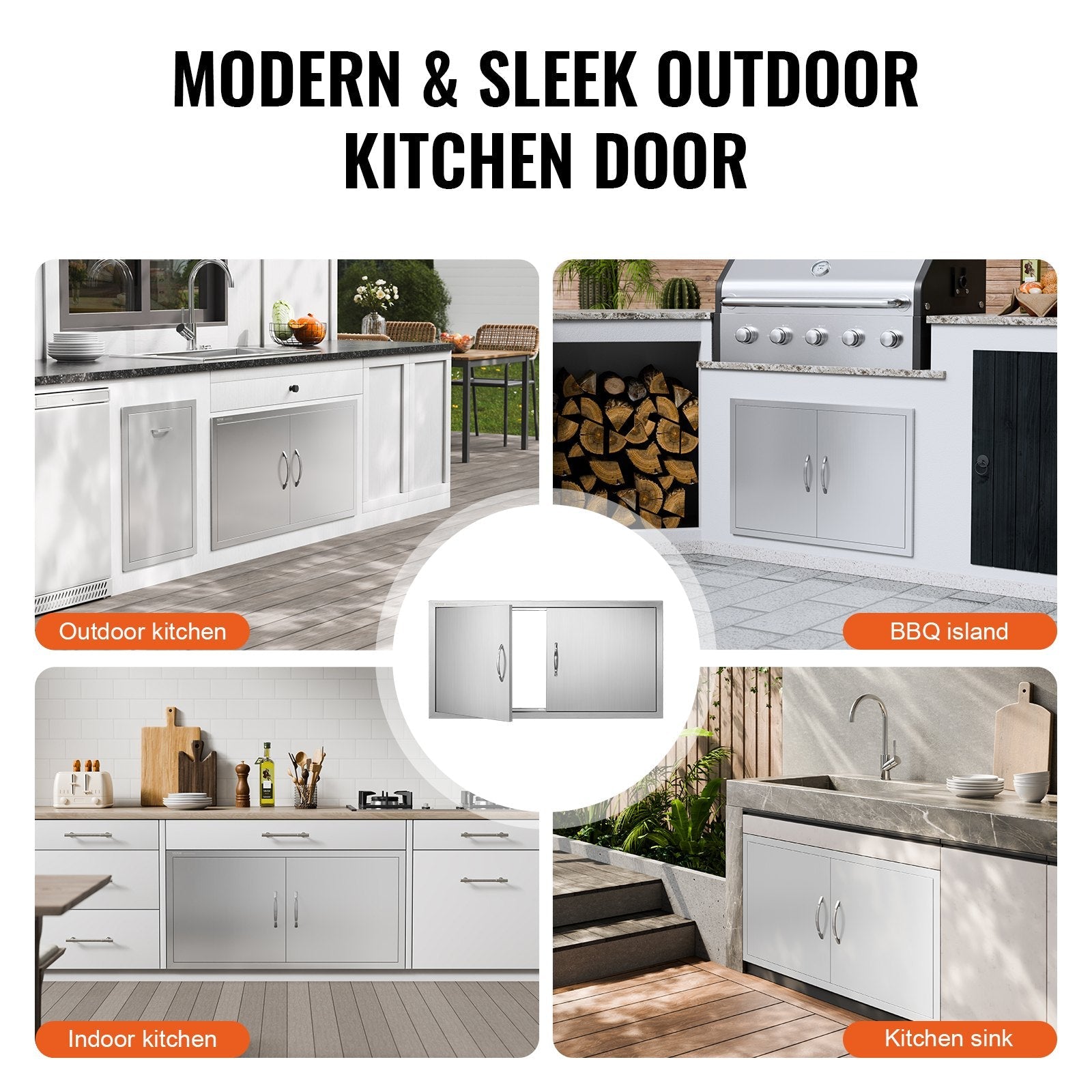 VEVOR BBQ Access Door, 42W x 21H Inch Double Outdoor Kitchen Door, Stainless Steel Flush Mount Door, Wall Vertical Door with Handles, for BBQ Island, Grilling Station, Outside Cabinet 