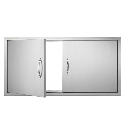 VEVOR BBQ Access Door, 42W x 21H Inch Double Outdoor Kitchen Door, Stainless Steel Flush Mount Door, Wall Vertical Door with Handles, for BBQ Island, Grilling Station, Outside Cabinet 
