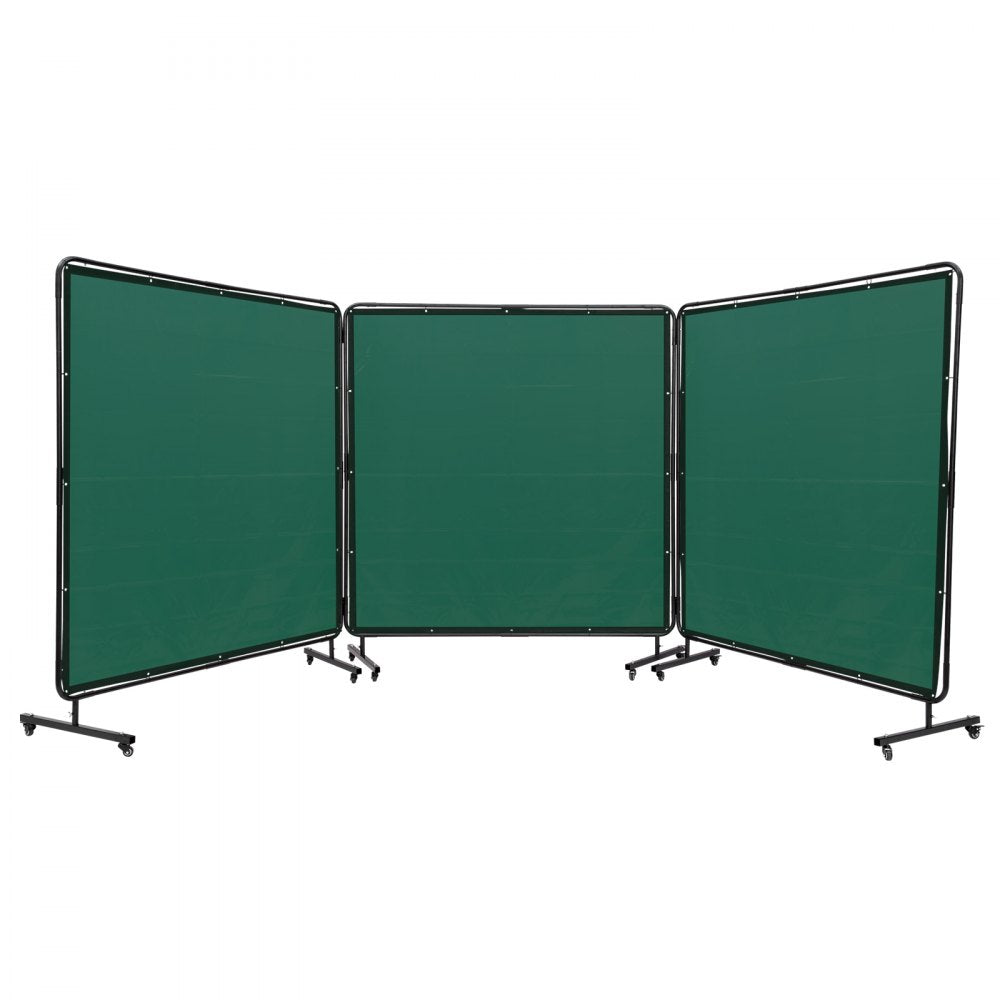 VEVOR Welding Screen with Frame, 6' x 6' 3 Panel Welding Curtain Screens, Flame-Resistant Vinyl Welding Protection Screen on 12 Swivel Wheels (6 Lockable), Moveable & Professional for Workshop, Green 