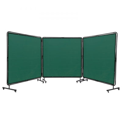 VEVOR Welding Screen with Frame, 6' x 6' 3 Panel Welding Curtain Screens, Flame-Resistant Vinyl Welding Protection Screen on 12 Swivel Wheels (6 Lockable), Moveable & Professional for Workshop, Green 